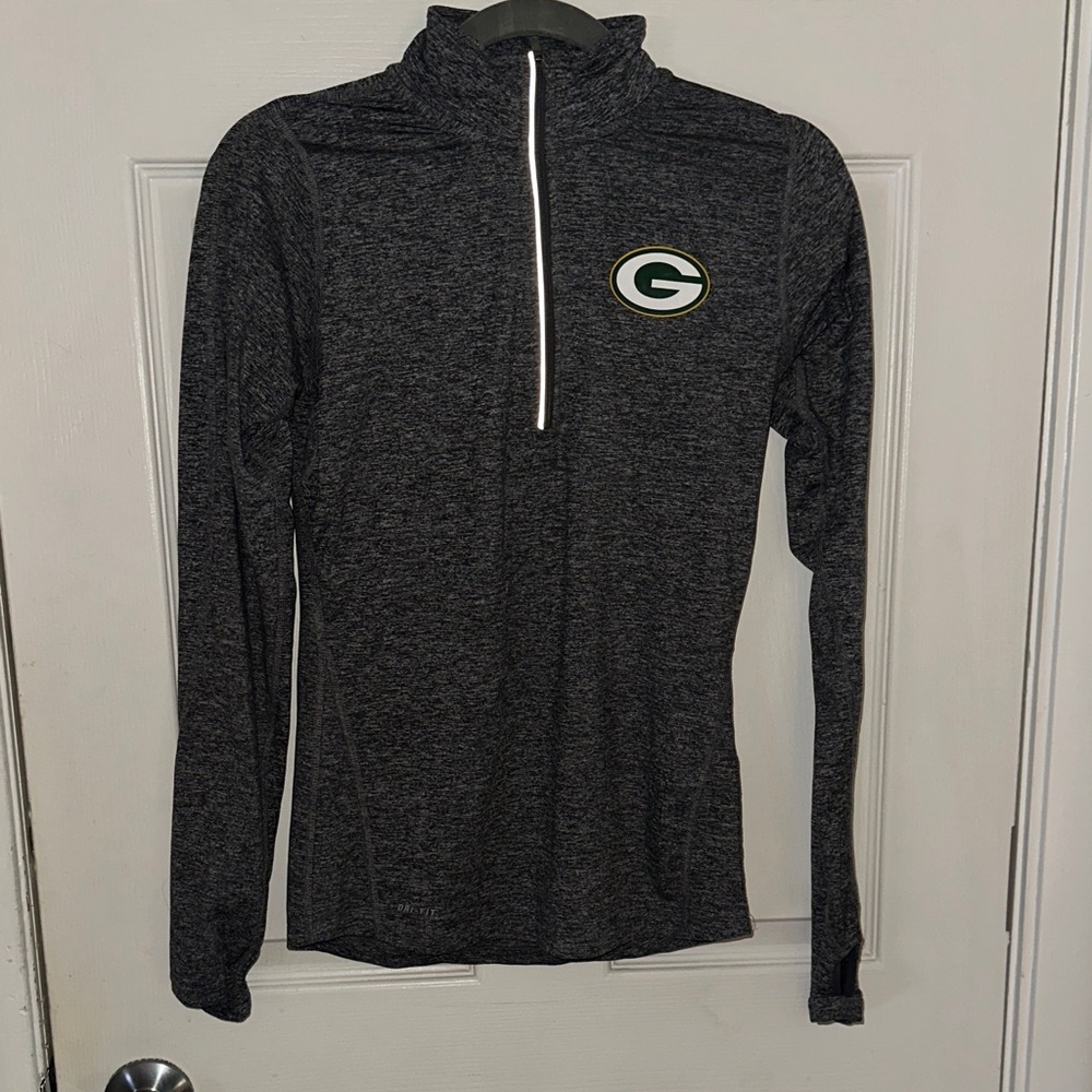Nike Women's Black Quarter-Zip Sweatshirt with Green Bay Packers Logo